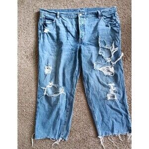 Old Navy High Rise Slouchy Straight Jeans Women 22 Button Fly Cut Off Distressed